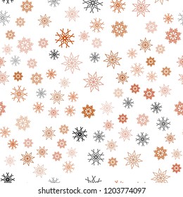 Dark Orange vector seamless template with ice snowflakes. Glitter abstract illustration with crystals of ice. Pattern for design of fabric, wallpapers.