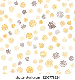 Dark Orange vector seamless template with ice snowflakes. Shining colored illustration with snow in christmas style. Template for business cards, websites.