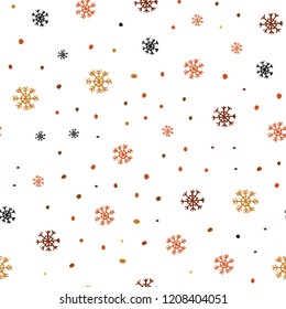 Dark Orange vector seamless template with ice snowflakes. Colorful snowflakes with gradient on abstract background. Pattern for design of fabric, wallpapers.