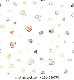 Dark Orange vector seamless template with doodle hearts. Hearts on blurred abstract background with colorful gradient. Design for ad, poster, banner of Valentine Day.