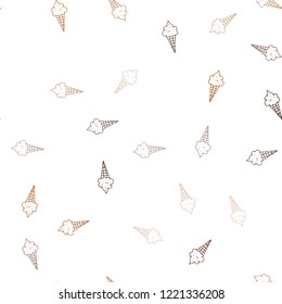 Dark Orange vector seamless template with tasty ice-cream. Decorative design of ice-cream cones in doodle style. Template of a black hot beverage in a cafe.