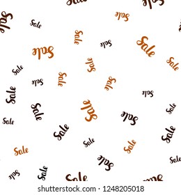 Dark Orange vector seamless template with selling words. Shining colorful illustration with isolated selling prices. Backdrop for mega promotions, discounts.