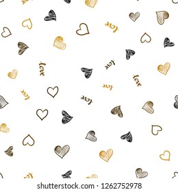 Dark Orange vector seamless template with text LOVE YOU, hearts. Romantic illustration with colorful phrase LOVE YOU, hearts. Texture for window blinds, curtains.