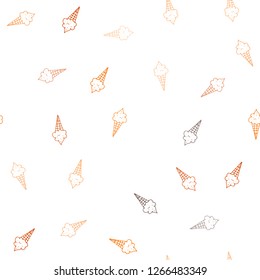 Dark Orange vector seamless template with tasty ice-cream. Decorative illustration with ice-cream on abstract template. Design for ad, poster, banner of cafes, restaurants.