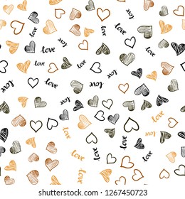 Dark Orange vector seamless template with text LOVE YOU, hearts. Design in doodle style with text LOVE YOU, hearts. Design for wallpaper, fabric makers.