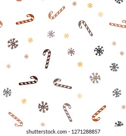 Dark Orange vector seamless template with sweet christmas sticks.
