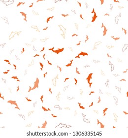Dark Orange vector seamless template with dolphins. Decorative design in natural style with sea dolphins. Pattern for marine leaflets.