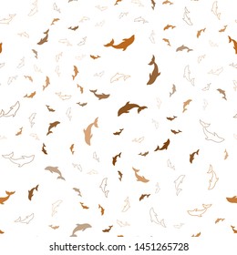 Dark Orange vector seamless template with dolphins. Modern abstract illustration with sea dolphins. Pattern for wildlife ad, booklets.