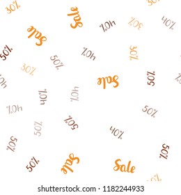 Dark Orange vector seamless texture with selling prices 30, 40, 50 %. Gradient illustration with discount signs on white backdrop. Template for season sales, shopping ads.