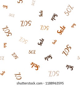 Dark Orange vector seamless texture with selling prices 50 %. Colored words of sales with gradient on white background. Design for business ads, commercials.