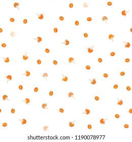 Dark Orange vector seamless texture with coffee beans, mugs. Decorative gradient design of coffee cups and beans. Pattern for ad, booklets, leaflets of restaurants.