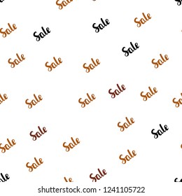 Dark Orange vector seamless texture with selling simbols. Colored words of sales with gradient on white background. Design for business ads, commercials.