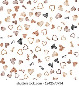 Dark Orange vector seamless texture with words LOVE YOU, hearts. Colorful illustration with quote LOVE YOU, hearts. Design for wallpaper, fabric makers.