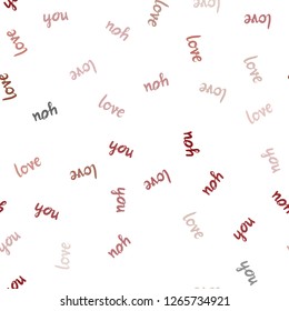 Dark Orange vector seamless texture with words LOVE YOU. Decorative design in doodle style with text LOVE YOU. Texture for window blinds, curtains.