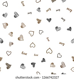 Dark Orange vector seamless texture with words LOVE YOU, hearts. Illustration with words of love, hearts in abstract style. Texture for window blinds, curtains.