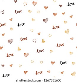 Dark Orange vector seamless texture with words LOVE YOU, hearts. Romantic illustration with colorful phrase LOVE YOU, hearts. Texture for window blinds, curtains.