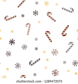 Dark Orange vector seamless texture with xmas sweets, candies.