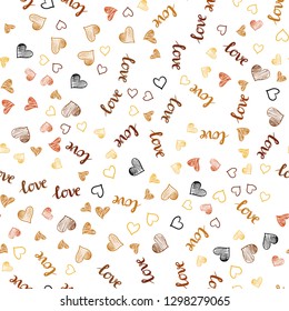 Dark Orange vector seamless texture with words LOVE YOU, hearts. Romantic illustration with colorful phrase LOVE YOU, hearts. Design for wallpaper, fabric makers.