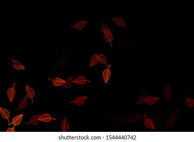 Dark Orange vector sketch background. Shining colorful illustration with leaves in doodle style. Hand painted design for wrapping, wallpaper.