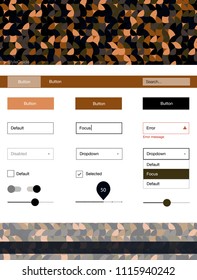 Dark Orange vector style guide with circles. Beautiful ui ux kit with colorful dots in its header. Modern template for your landing page.