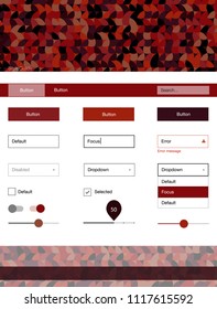 Dark Orange vector style guide with circles. Simple Material Design Kit with colorful dots in header. This template you can use for landing pages.