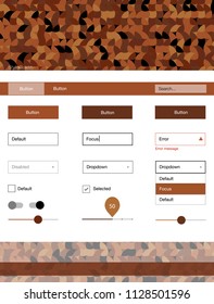 Dark Orange vector style guide with circles. Beautiful ui ux kit with colorful dots in its header. This template you can use for landing pages.
