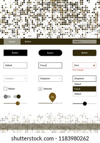 Dark Orange vector style guide with circles. Colorful ui/ux kit with header consisted of spheres. This template you can use for landing pages.