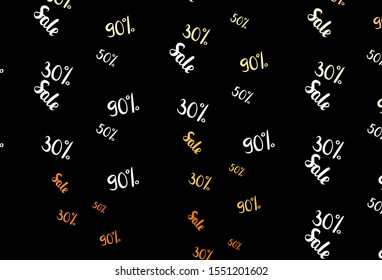 Dark Orange vector template with 30, 50, 90% selling. Colored words of sales with gradient on white background. Backdrop for ads, leaflets of Black Friday.