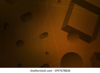 Dark Orange vector template with 3D cubes, cylinders, spheres, rectangles. Colorful illustration with geometric design. Base for booklets, leaflets