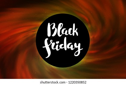 Dark Orange vector template with a black hole, space. Abstract illustration with glitter colorful cosmic stars. Backdrop for ads, leaflets of Black Friday.