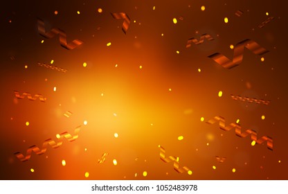 Dark Orange vector template with carnival confetti. Decorative shining illustration with ribbons on abstract template. New design for ad, poster, banner of your Party.
