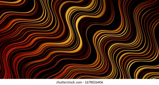 Plantilla vectorial de color naranja oscuro con líneas curvas. Muestra brillante con líneas plegadas y formas coloridas. Mejor diseño para tu anuncio, afiche, banner.