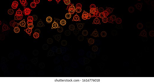 Dark Orange vector template with esoteric signs. Illustration with magical signs of spiritual power. Background for esoteric, mystic designs.