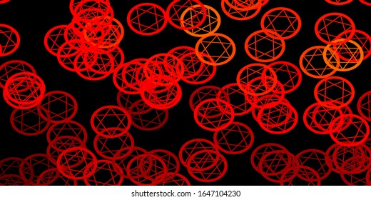 Dark Orange vector template with esoteric signs. Illustration with magical signs of spiritual power. Simple design for occult depiction.