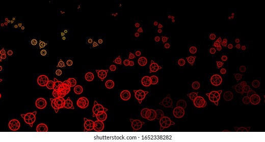 Dark Orange vector template with esoteric signs. Illustration with magical signs of spiritual power. Simple design for occult depiction.