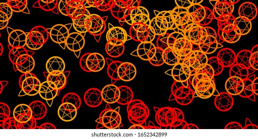 Dark Orange vector template with esoteric signs. Abstract illustration with gothic gradient shapes. Best design halloween events.