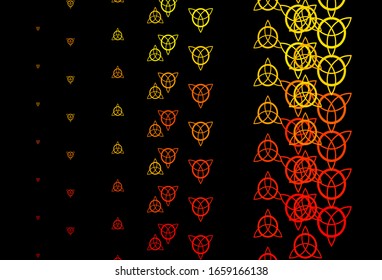 Dark Orange vector template with esoteric signs. Colorful mystic symbols with a gradient in ancient style. Simple base for your occult design.