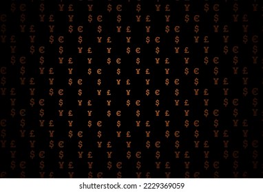 Dark orange vector template with EUR, USD, GBP, JPY. Illustration with dollar, USD, usa signs on white template. The pattern can be used for ad, booklets, leaflets of banks.