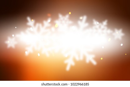 Dark Orange vector template with ice snowflakes. Blurred decorative design in xmas style with snow. The pattern can be used for year new  websites.