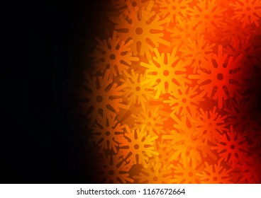 Dark Orange vector template with ice snowflakes. Snow on blurred abstract background with gradient. New year design for your ad, poster, banner.