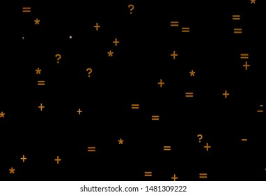 Dark Orange vector template with math simbols. Abstract illustration with colored algebra signs. Pattern for school, grammar websites.