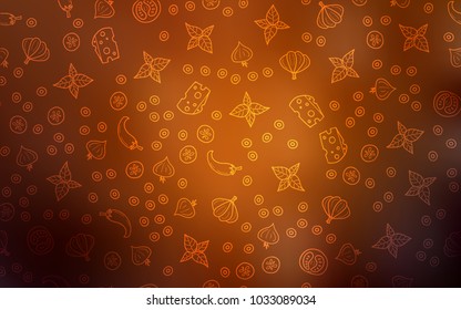 Dark Orange vector template with organic meal. Fast Food on blurred abstract background with colorful gradient. Template for meal cooking in kitchen.