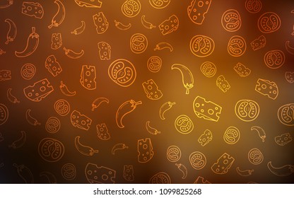 Dark Orange vector template with organic meal. Beautiful colored illustration with food in doodle style. Doodle design for your business advert of cafes.