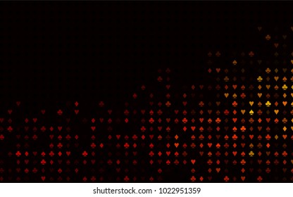 Dark Orange vector template with poker symbols. Colored illustration with hearts, spades, clubs, diamonds. Pattern for leaflets of poker games, events.