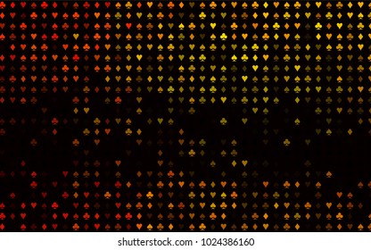 Dark Orange vector template with poker symbols. Colorful gradient with signs of hearts, spades, clubs, diamonds. Pattern for leaflets of poker games, events.