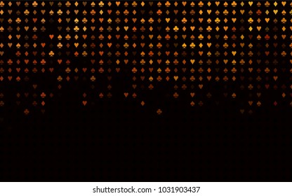 Dark Orange vector template with poker symbols. Blurred decorative design of hearts, spades, clubs, diamonds. Pattern for leaflets of poker games, events.