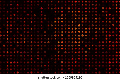 Dark Orange vector template with poker symbols. Shining illustration with hearts, spades, clubs, diamonds. Pattern for booklets, leaflets of gambling houses.