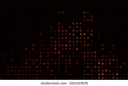 Dark Orange vector template with poker symbols. Colorful gradient with signs of hearts, spades, clubs, diamonds. Pattern for leaflets of poker games, events.