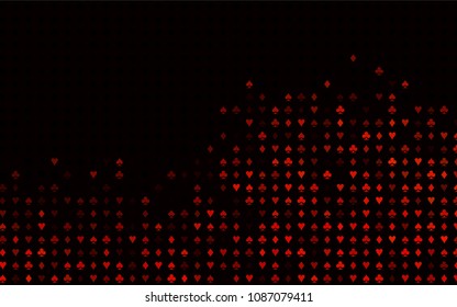 Dark Orange vector template with poker symbols. Shining illustration with hearts, spades, clubs, diamonds. Pattern for ads of parties, events in Vegas.