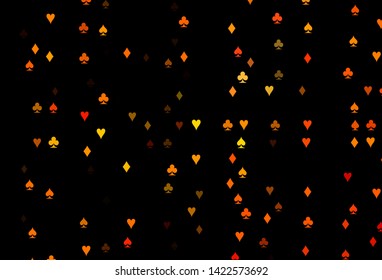 Dark Orange vector template with poker symbols. Blurred decorative design of hearts, spades, clubs, diamonds. Smart design for your business advert of casinos.